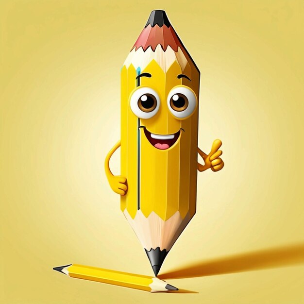 3d vector cute cartoon character funny yellow pencil