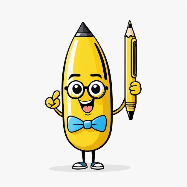 3d vector cute cartoon character funny yellow pencil