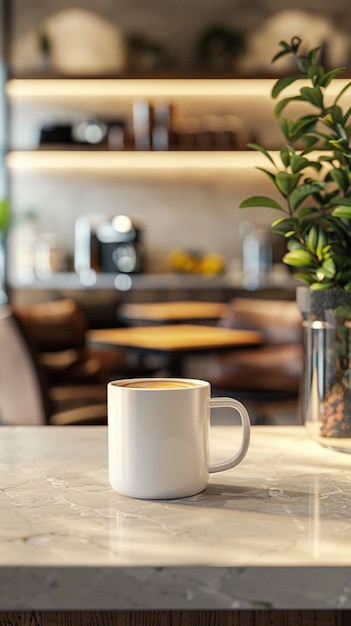 3D vector of an empty mug with a company logo placed on a break room counter casual office