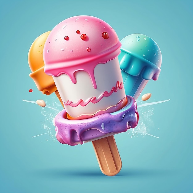 3d Vector Ice Cream stick Summer holiday Time to travel concept