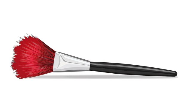 Photo 3d vector icon of makeup brush with red bristles and black handle on white background