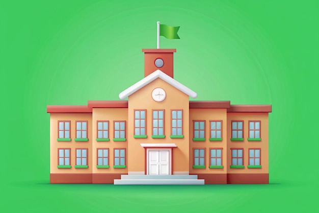 A 3d vector icon of a school building with multiple stories