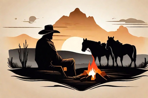 3D vector image of cowboy on the mountain