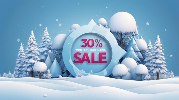 Photo 3d vector realistic winter sale banner template in 4k resolution