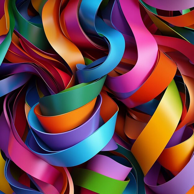 Photo 3d vertical wallpaper with colorful twisting ribbons and curls on top