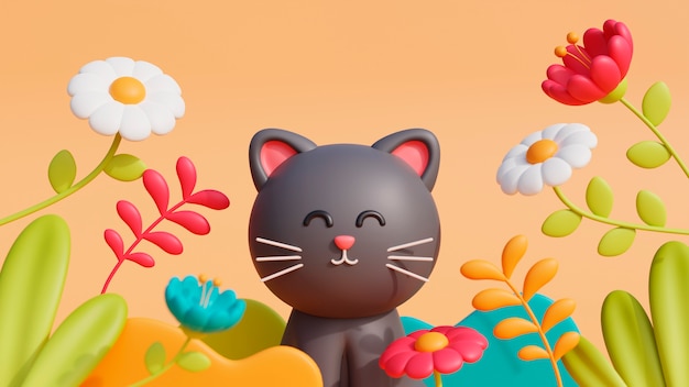 3d view of adorable pet cat