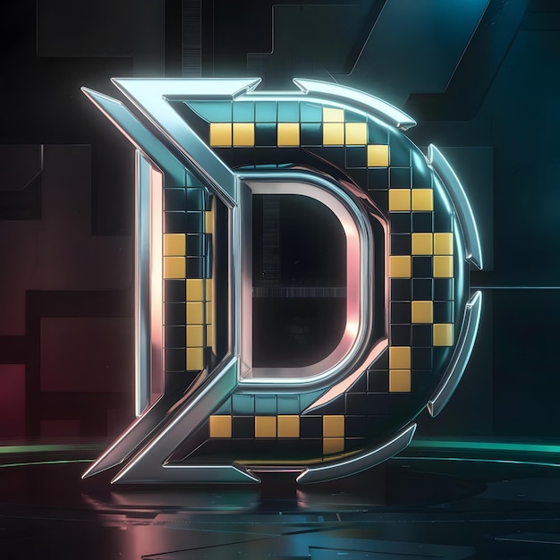 Photo 3d view of the letter d with a pixelated design image generated using ai