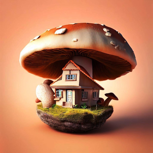 3d of a village with Fantasy forest with mushroom house fairy