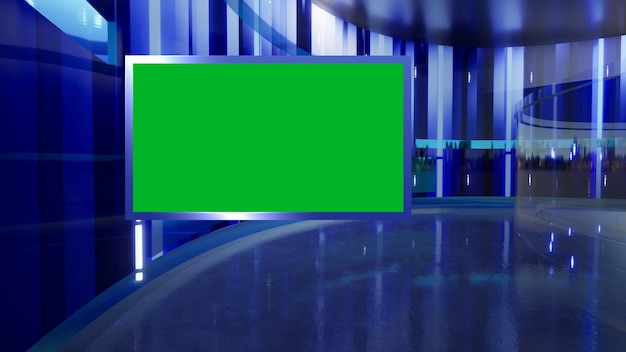 3D Virtual News Studio Green Screen Background 3d Rendering