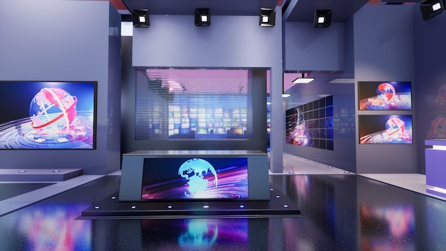 3D Virtual TV Studio News, 3d illustration