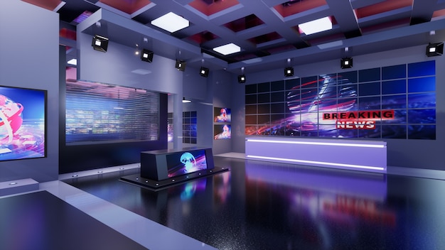 3D Virtual TV Studio News, 3d illustration