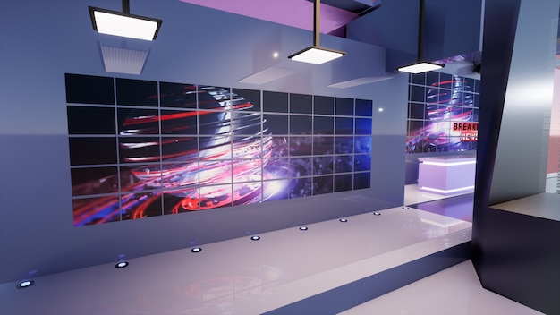 3D Virtual TV Studio News, 3d illustration