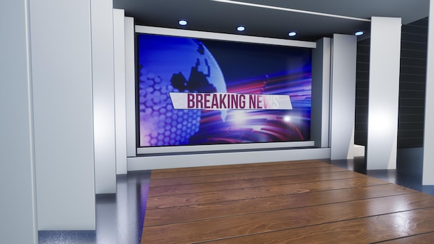 3D Virtual TV Studio News, Backdrop For TV Shows .TV On Wall.3D Virtual News Studio Background