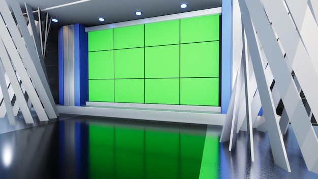 3D Virtual TV Studio News, Backdrop For TV Shows .TV On Wall.3D Virtual News Studio Background