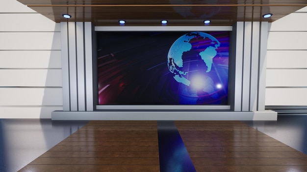 3D Virtual TV Studio News, Backdrop For TV Shows .TV On Wall.3D Virtual News Studio Background