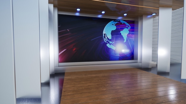 3D Virtual TV Studio News, Backdrop For TV Shows .TV On Wall.3D Virtual News Studio Background