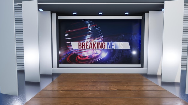 3D Virtual TV Studio News, Backdrop For TV Shows .TV On Wall.3D Virtual News Studio Background