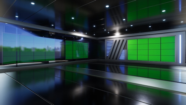 3D Virtual TV Studio News with green screen 3D Rendering