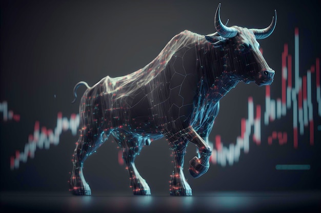 3D Visualization of a Bullish Stock Market Trend, 3d rendering illustration