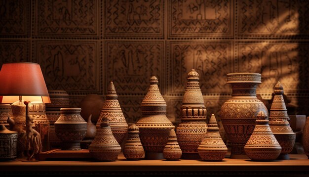 Photo a 3d visualization of a minimalistic arrangement of traditional pakistani pottery