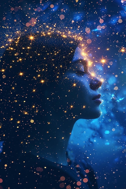 3D visualization of a womans silhouette as a constellation