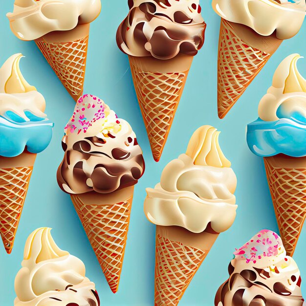 3d waffle cone with ice cream pattern Generative AI