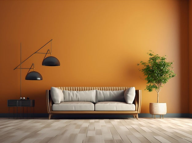 3d wall interior office room orange