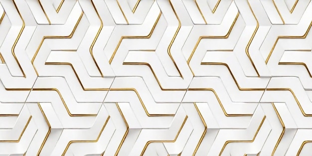 3D wall white panels with gold decor Shaded geometric modules High quality seamless 3d illustration