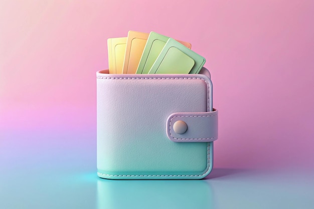 3D Wallet with notes in Pastel Colors