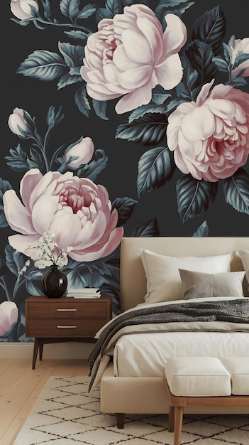 Photo 3d wallpaper for home interior classic decorations background flowers classic bedroom interior