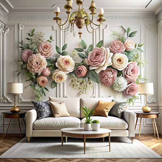 Photo 3d wallpaper illustration of flower golden background