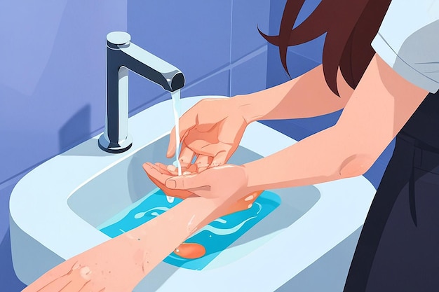 Photo 3d washing hands flat illustration