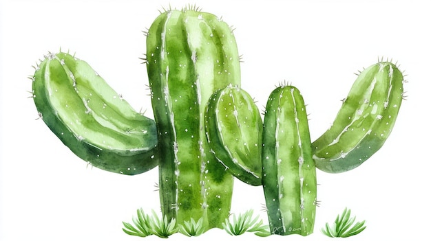 Photo 3d watercolor green cactus with bold outlines isolated clipart