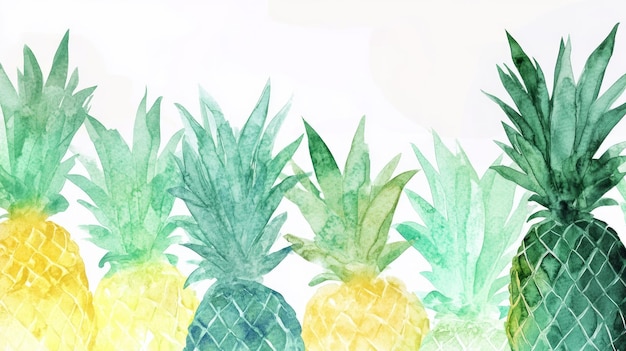 Photo 3d watercolor green yellow tropical pineapple illustration digital download