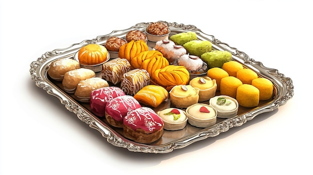 3D Watercolor Indian Sweets A Silver Platter Delight