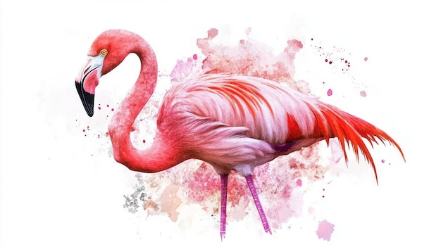 Photo 3d watercolor pink flamingo with bold outlines digital clipart