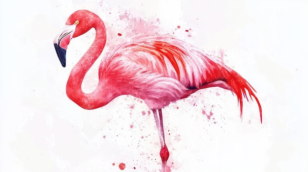 Photo 3d watercolor pink flamingo with bold outlines digital illustration