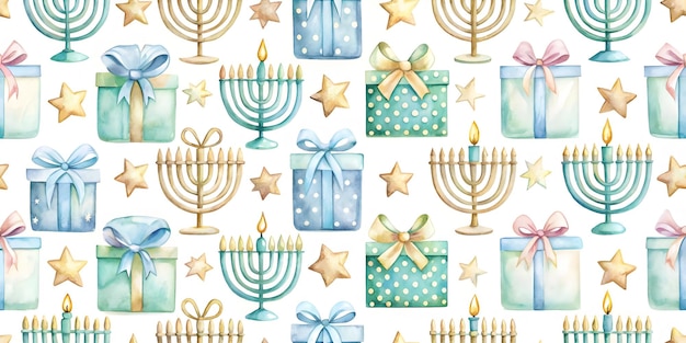 Photo 3d watercolor seamless tiles ecofriendly hanukkah gifts wrapped in cloth festive sustainable des