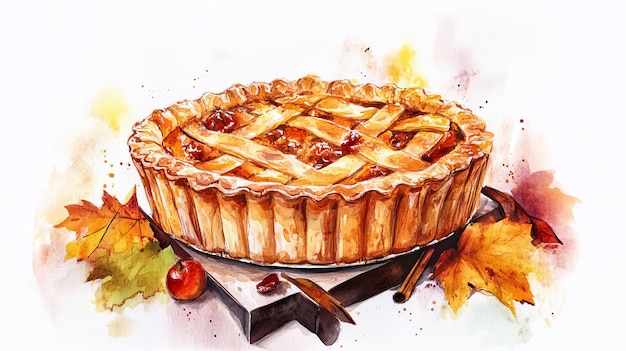 Photo 3d watercolor thanksgiving pie with bold outlines download