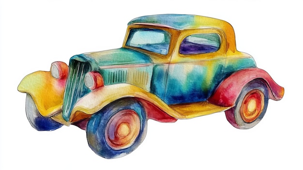 Photo 3d watercolor toy car with bold outlines isolated illustration