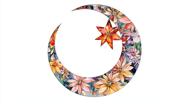 Photo 3d watercolor turkish crescent moon and star artistic digital design