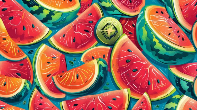 Photo 3d watermelon seamless patter explosion of vibrant colors