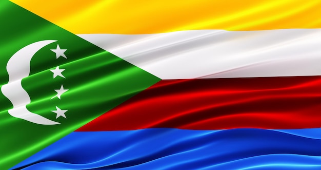 3D waving flag of comoros Official flag of comoro islands 3D render