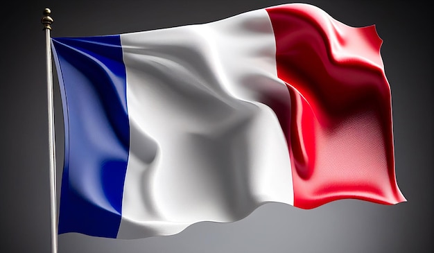 3d waving flag France on flagpole Isolated background.