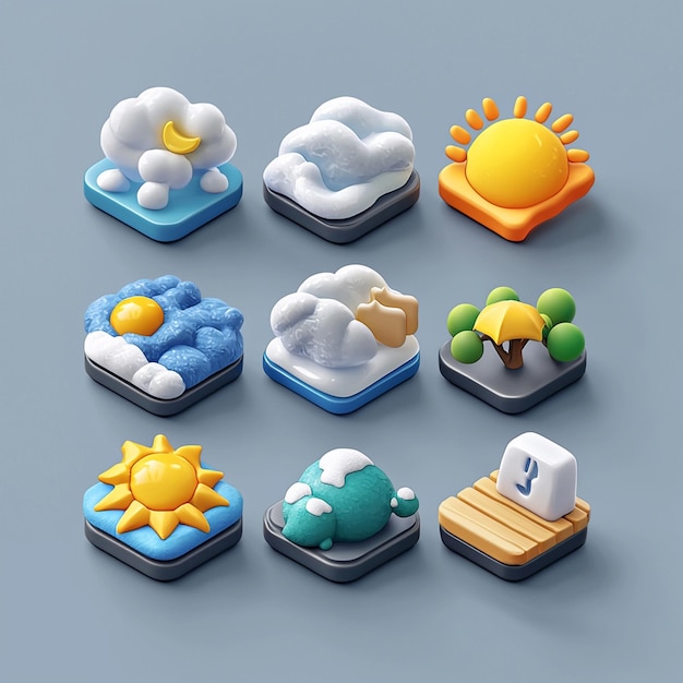 3D Weather Icons Cloudy Rainy Sunny Snow Rainy Night and More