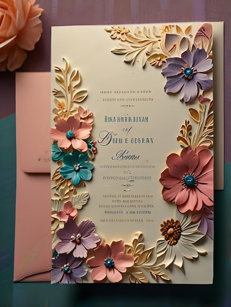 3D Wedding invitation greeting cards floral backgrounds templates with copyspace