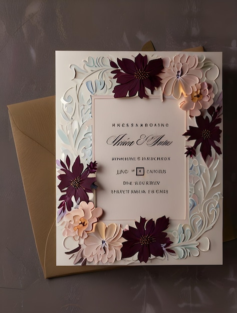 3D Wedding invitation greeting cards floral backgrounds templates with copyspace