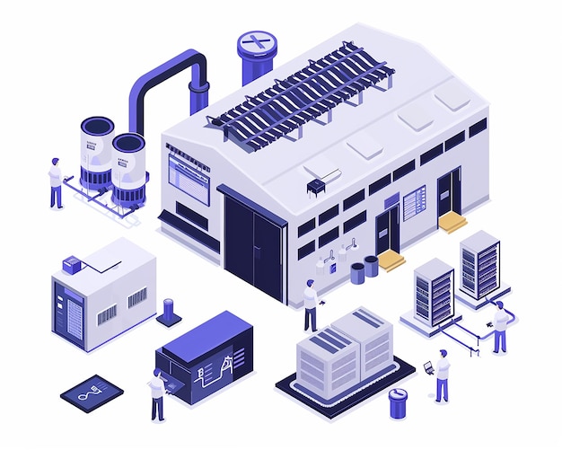 3D where house Manufacturing Isometric with Modern AI Technology