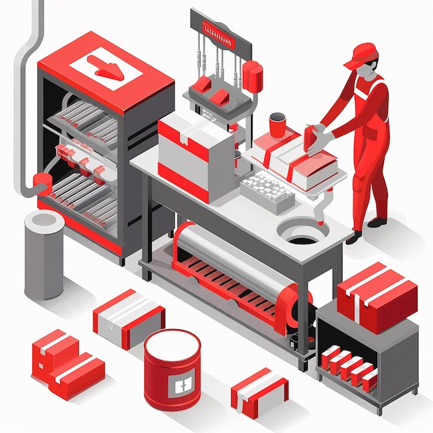 3D where house Manufacturing Isometric with Modern Technology