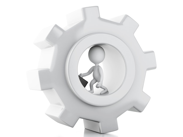 3d White business people and gear mechanism